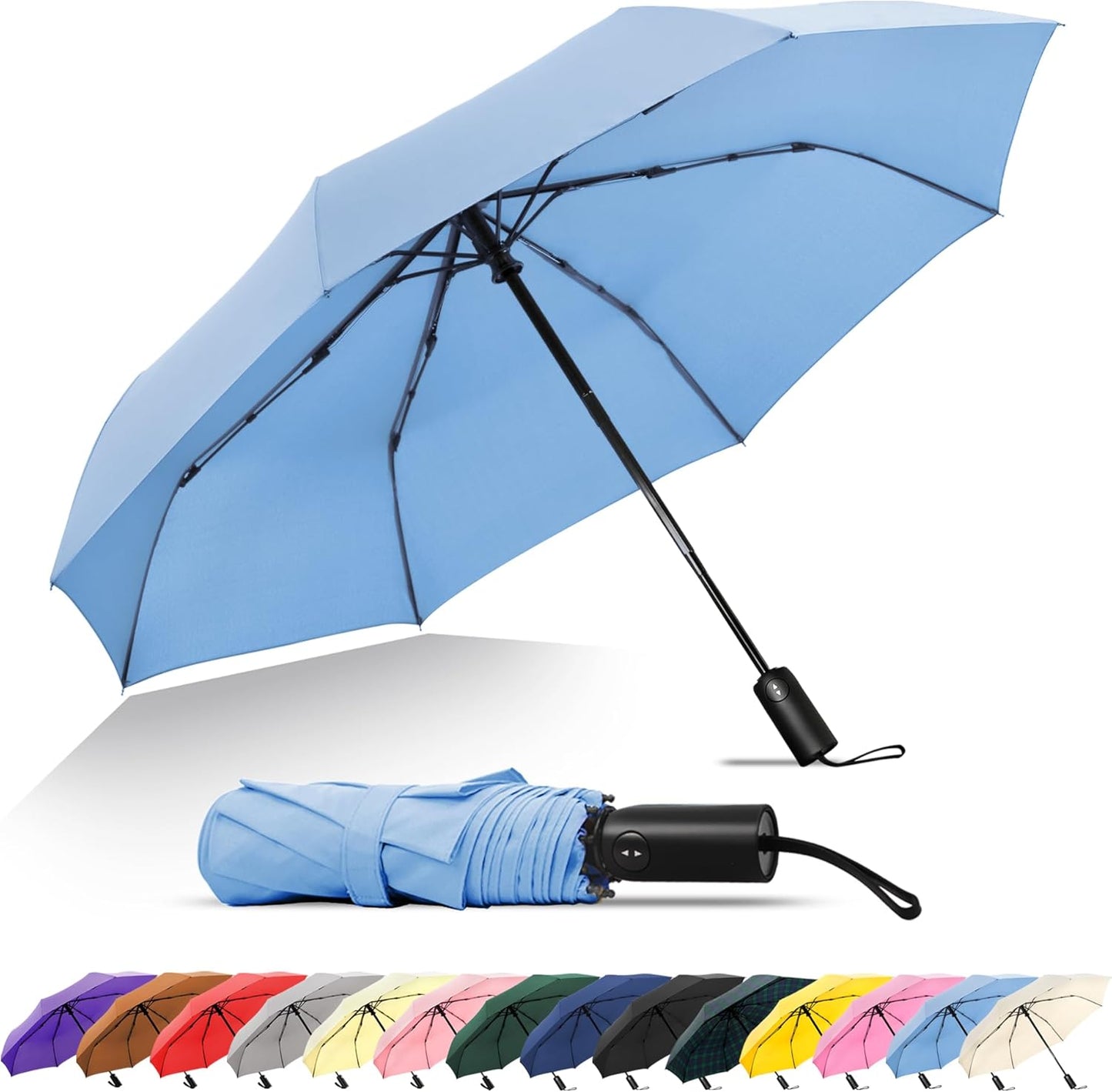 SoulRain Travel Umbrella - Compact Umbrella for Rain - Perfect Large Auto Folding Umbrella - Ideal Car umbrella, Small umbrella, and Travel Companion