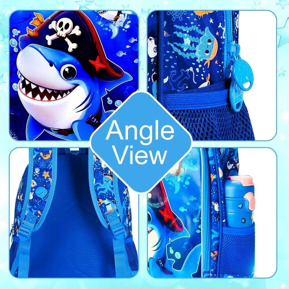 3PCS Boys Backpack, Water Resistant Kids Bookbag Set with Lunch Box, Cute School Bag for Preschool Toddler
