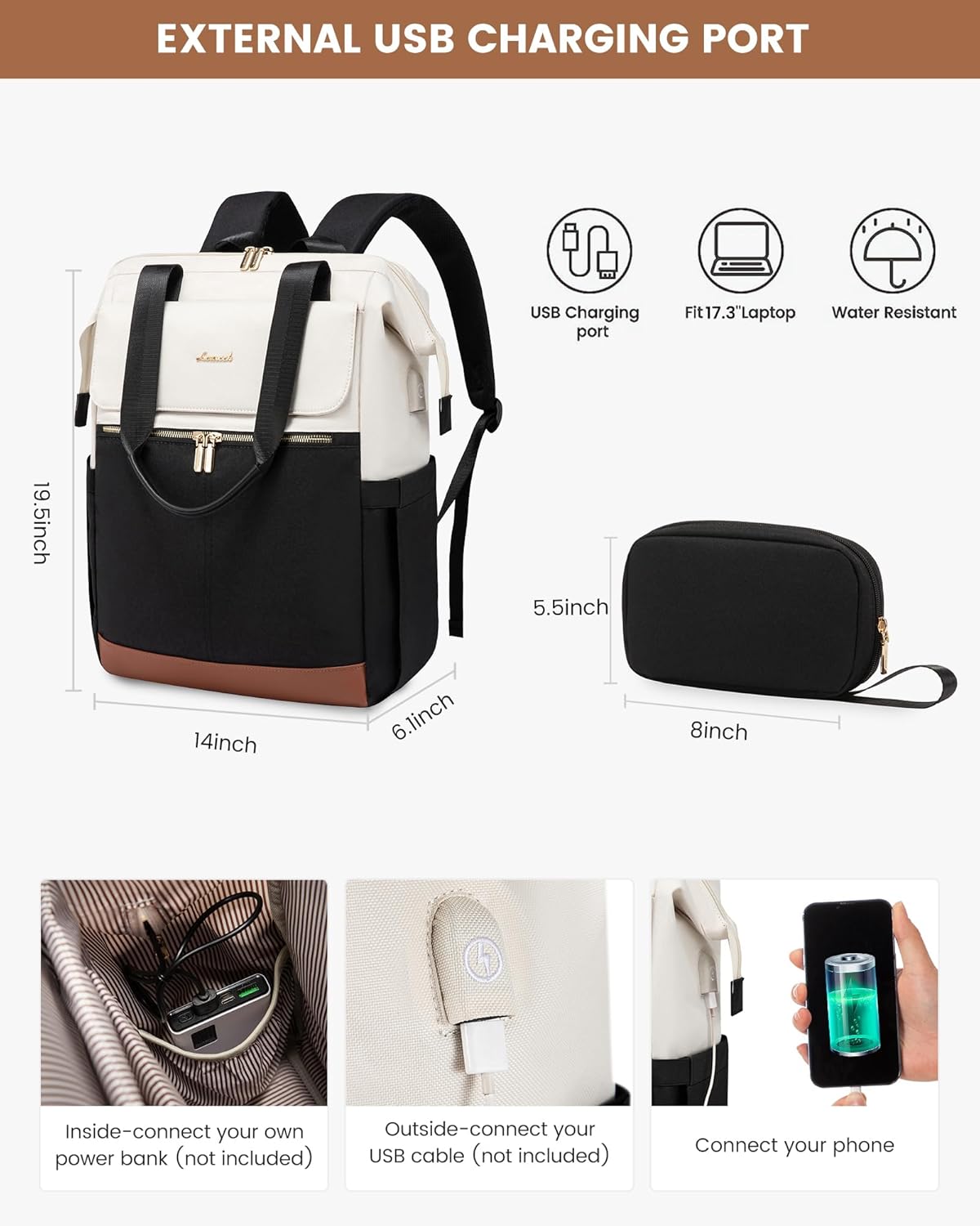 LOVEVOOK 17.3 Inch Laptop Backpack for Women, Large Capacity Travel Backpack with Organizer Bag