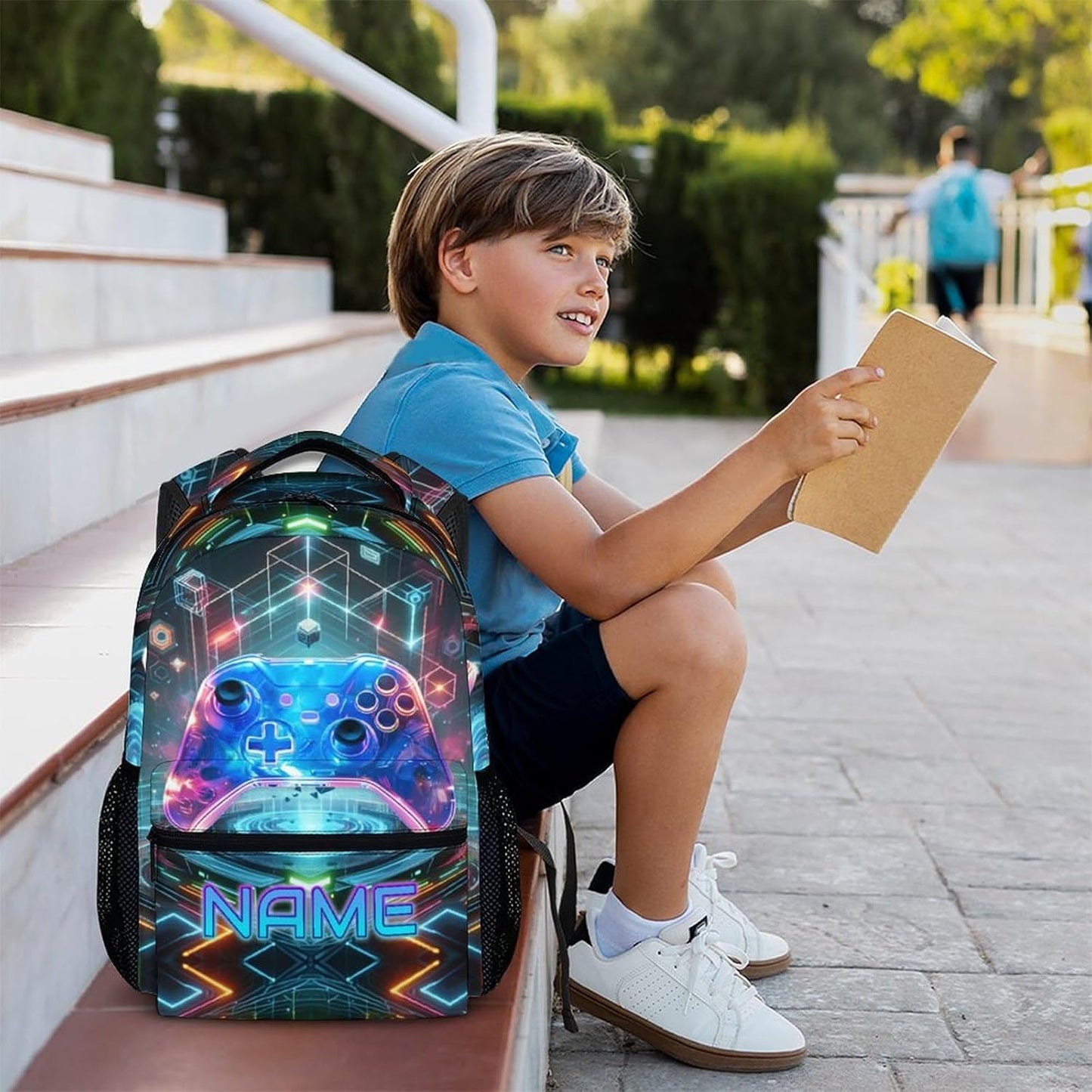Kids Backpacks for Boys, 17" Back to School Gifts for Kids Children 8-12, Personalized Game Bookbag Supplies with Pockets for Preschool Elementary, Custom School Backpacks for Gaming Lovers