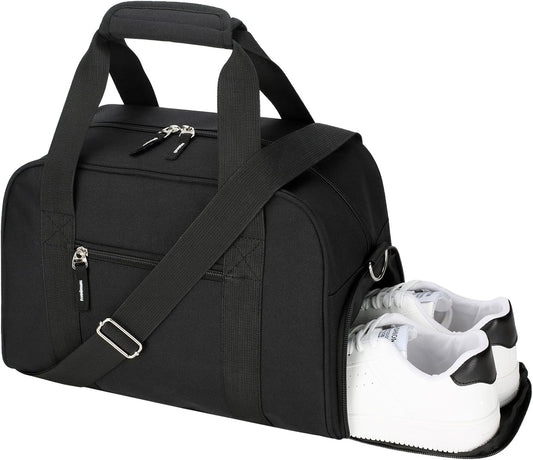 SeaRock 14 inch Small Gym Bag for Women & Men - Mini Duffle Bag Weekender & Overnight with Shoe Compartment Travel, Sports, Workout, Black