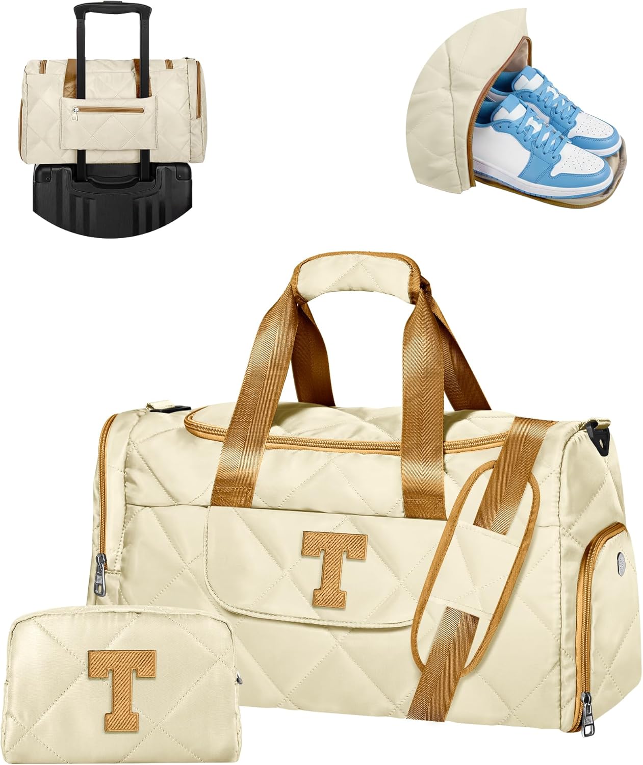 Stocking Stuffers for Women Teen Girls, Initial Duffle Bag with Toiletry Bag, Trendy Gym Bag with Shoe Compartment & Wet Separation, Personalized Gifts for Her, Girls Trip Gift Favors
