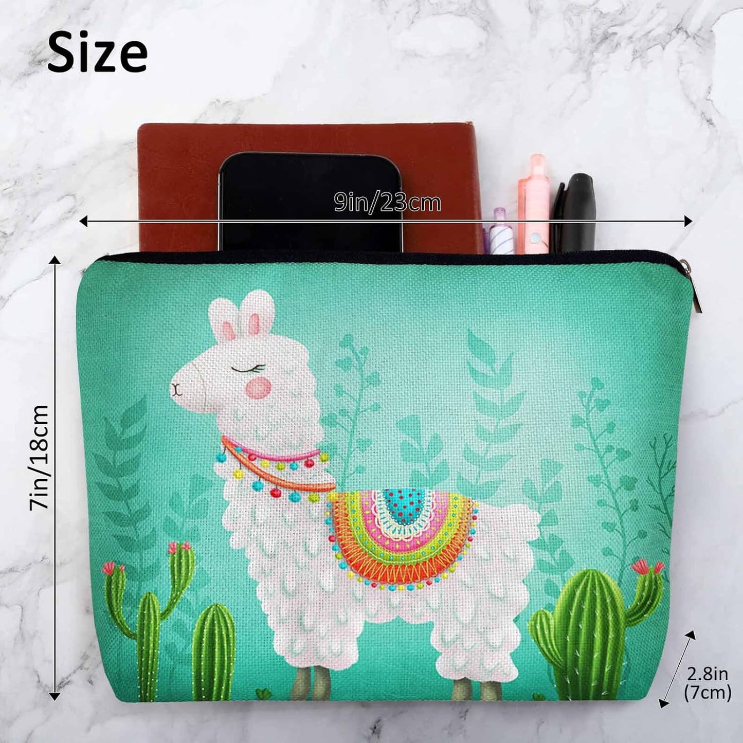Makeup Bag Llama Makeup Bags For Purse Pouch, Funny Llama Alpaca Cactus Floral Green Travel Toiletry Bag Cosmetic Bag Makeup Bags Flax Makeup Organizer Bag Pencil Pouch For Man Woman