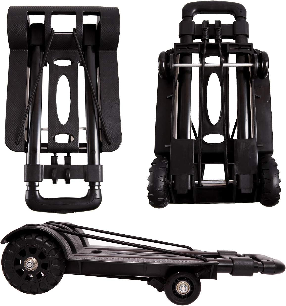 KINJOEK 40kg 88Lbs Folding Hand Truck Dolly, Foldable Luggage Cart for Luggage with 4 Wheels & Bungee Cord, Collapsible, Lightweight Compact Solid Construction Utility Cart for Travel, Black