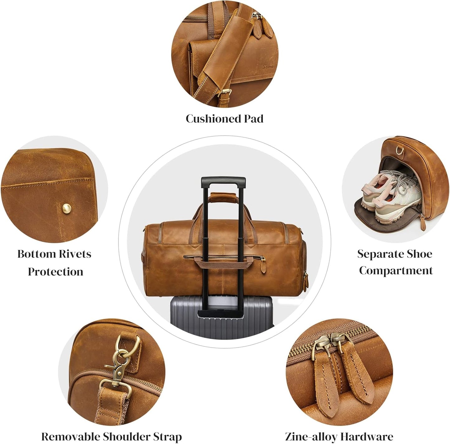 S-ZONE Genuine Leather Travel Duffle Bags for Men Women Carry On Garment Weekender Bags(Light Brown)