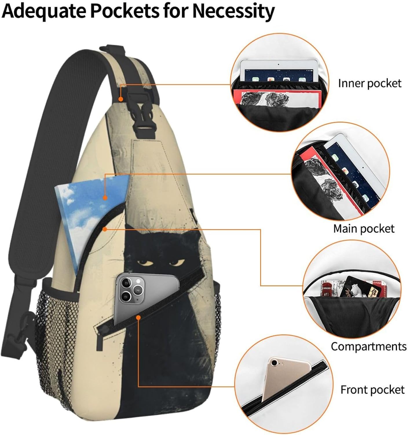 SUPLUCHOM Sling Bag Cat Vintage Hiking Daypack Crossbody Shoulder Backpack Travel Chest Pack for
