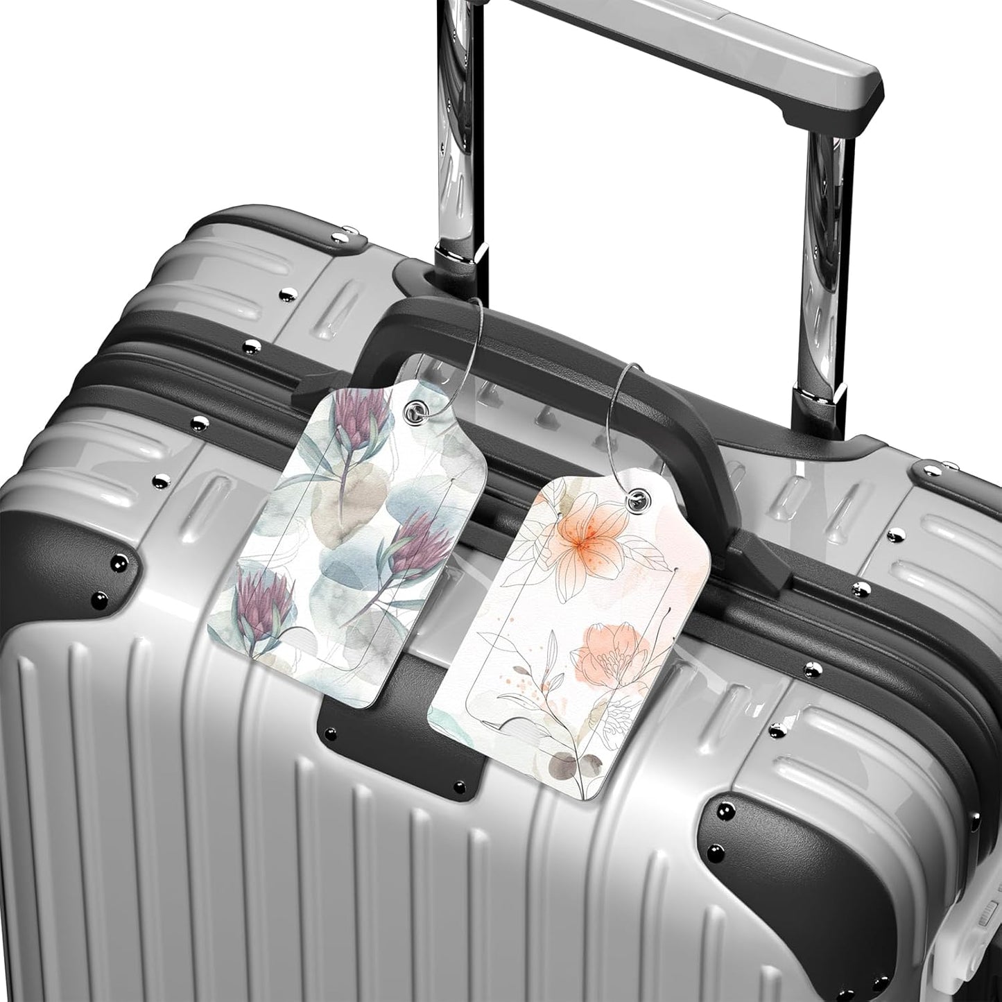2 Pack PU Leather Luggage Tags for Suitcase, Travel Cruise Luggage Tag with Privacy Flap, Name ID Label and Metal Loop for Women Men Baggage Handbag School Bag Backpack, Ink Flower