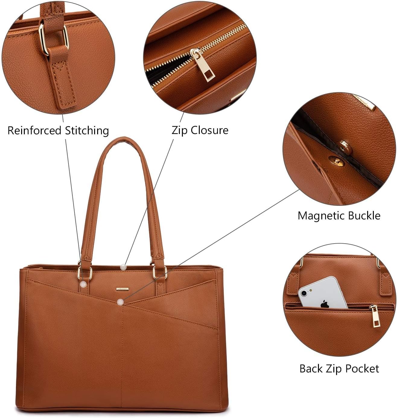 LOVEVOOK Laptop Bag for Women 17.3 Inch Tote Bags Waterproof Leather Briefcase Computer Women Business Office Work Bag,Brown