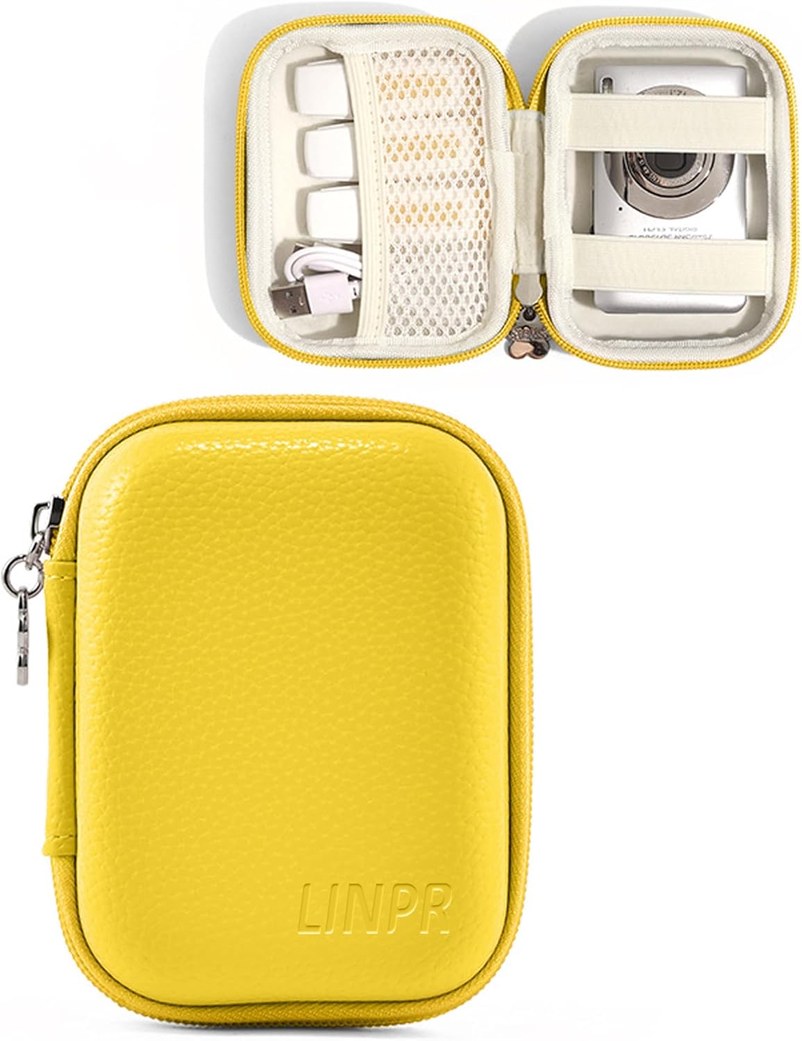 Digital Camera Case for CAMKORY, KODAK PIXPRO FZ45/FZ55, Canon IXUS 285 HS, Lecran, Small Travel Compact Camera Holder with Mesh Pocket for Accessories SD Card (Lemon Yellow)