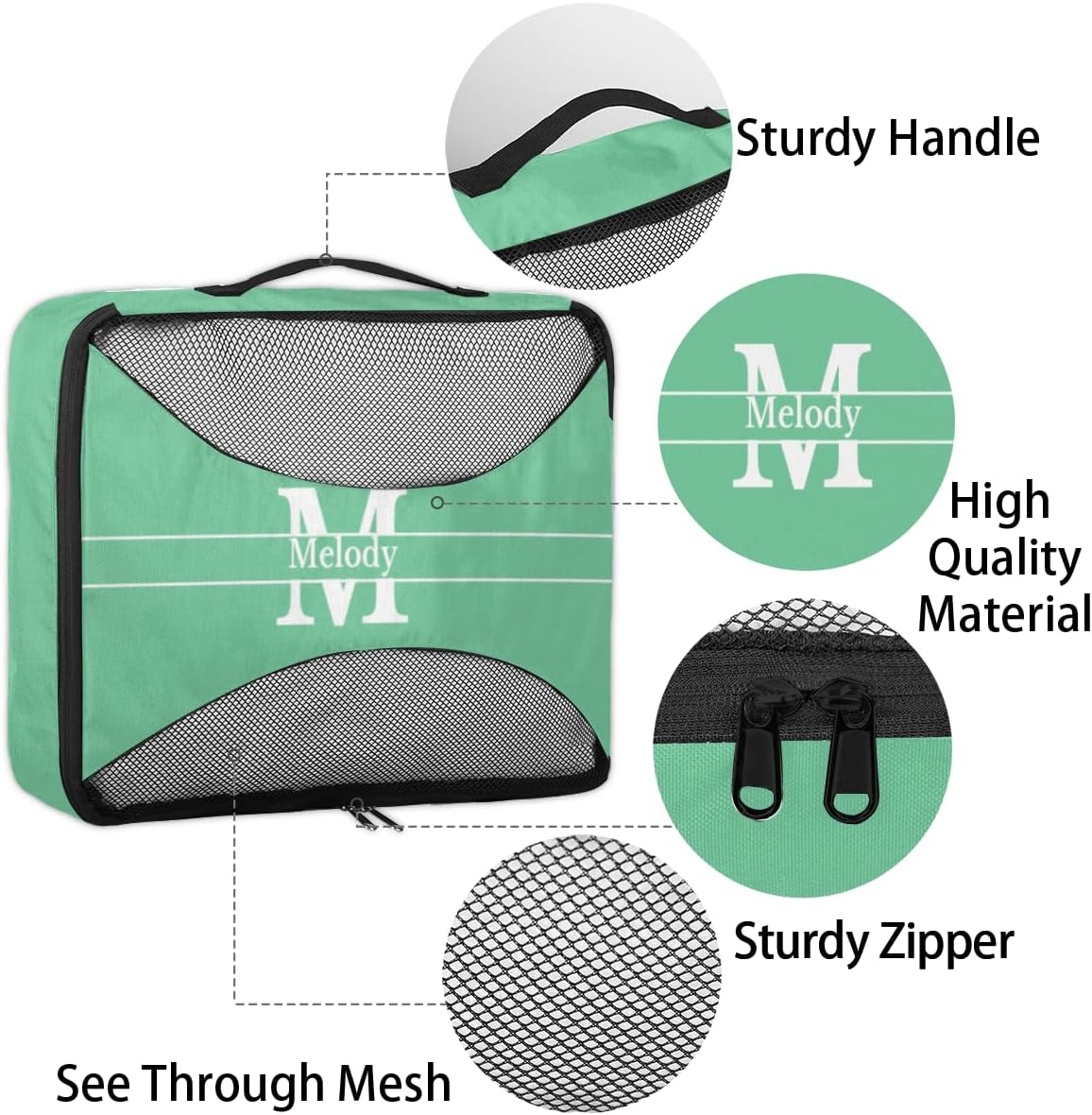 Personalized 4 Set Packing Cubes Luggage Packing Organizers Travel Accessories for Women Girls Men, Mint Green with Initial Letter