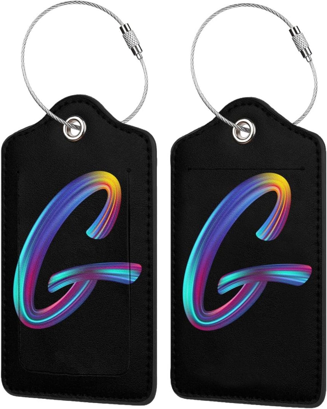 2 Pack Initial Luggage Tags for Suitcase, Colorful Letter Design Cruise Name Bag Tags, Novelty Baggage Identifiers with Full Privacy Cover, Leather ID Label for Women Men Kids Travel, Rainbow Letter G