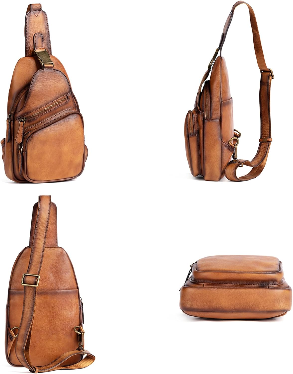 Genuine Leather Sling Bag for Men Women Backpack Chest Shoulder Satchel Crossbody Bags Casual Outdoor Daypack