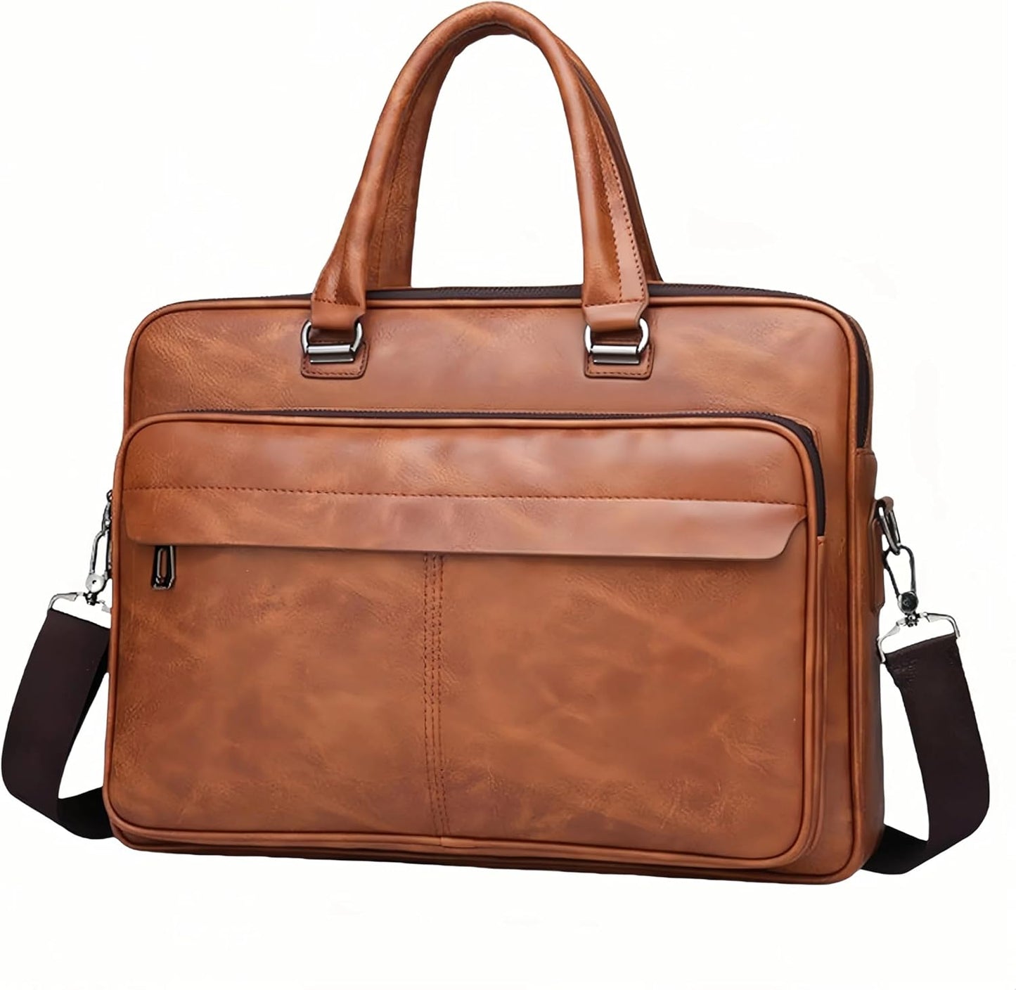 Vintage Leather Laptop Briefcase, 16 Inch Messenger Bag, Crossbody Shoulder Computer Satchel for Men Office Computer Bag