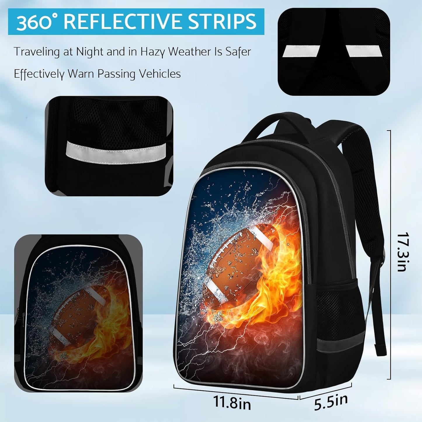School Backpack for Boys - American Football Boys Backpack for Kids Children Teens Elementary Middle School - Students Bag for Ages 6-18,17″Bookbag Multifunctional Large Capacity