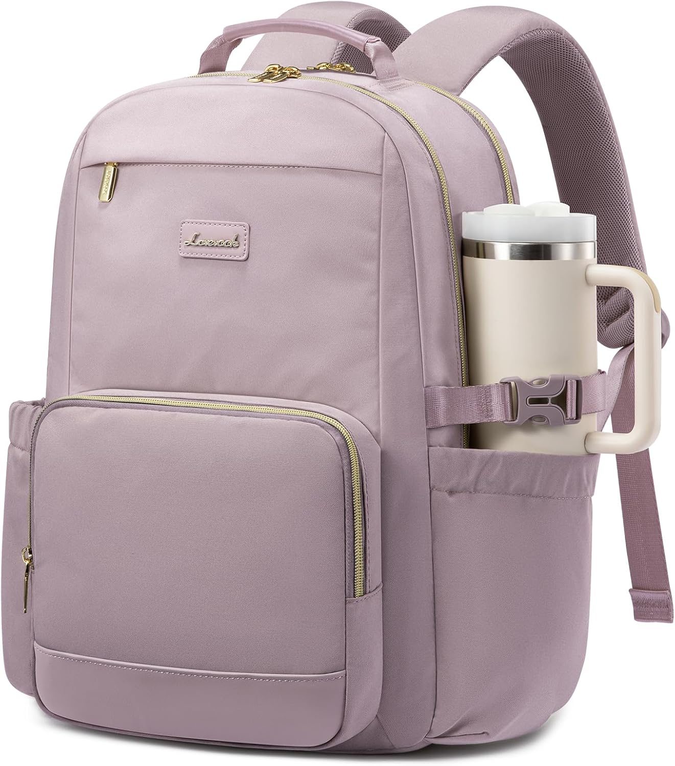LOVEVOOK Laptop Backpack for Women with Pouch Pocket for Large Capacity Cup,15.6 Inch Laptop Computer Bag Travel Backpack Purse,Waterproof Work Business Backpack College Teacher Bags,Grayish Purple