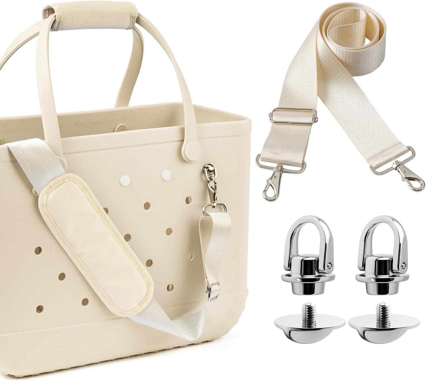 SUITMAT Crossbody Strap for Bogg Bag with Rustproof Metal Connectors, Accessories for Bogg Bag, Widened Shoulder Strap for Rubber Beach Tote, Made of Anti-Slip Nylon, Cream (Tote Not Included)