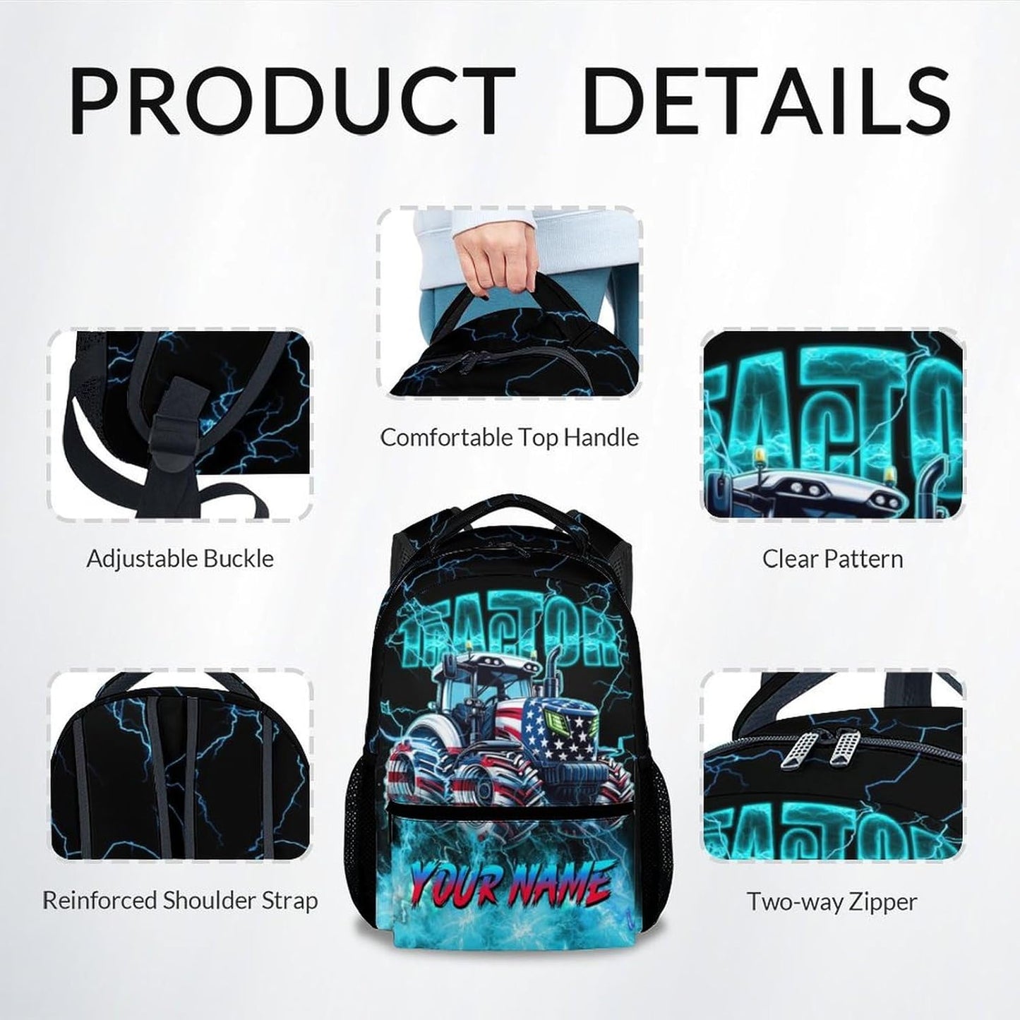 Backpack for Boys, Tractor Backpack for Kids Ages 6-8, 17 Inch Custom Bookbag with Name, Personalized Back to School Gifts