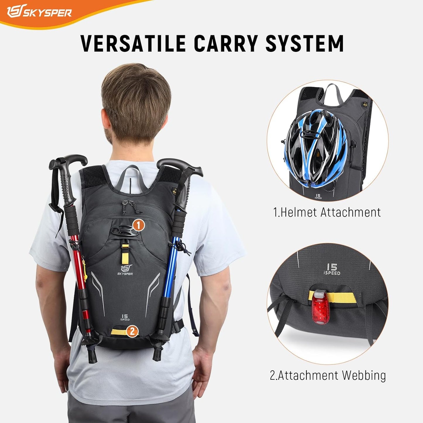 SKYSPER Small Hiking Backpack 15L Lightweight Day Pack Travel Hiking Daypack for Women Men(Darkgray)