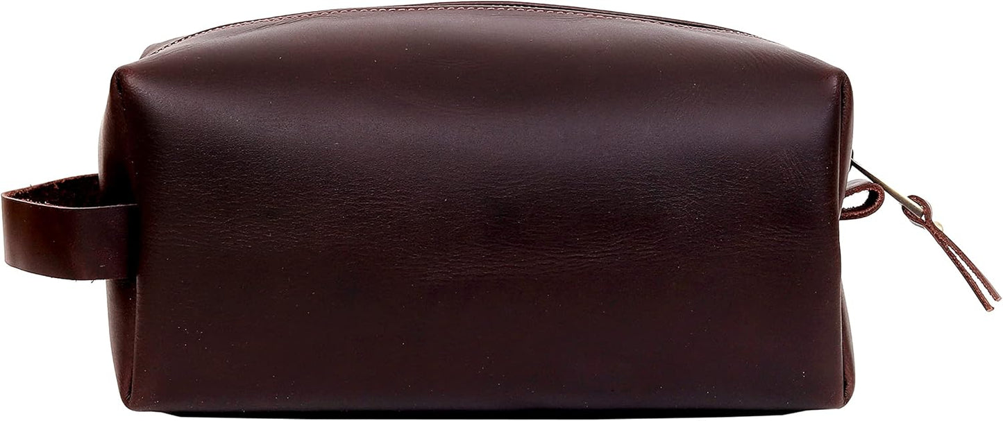 cuero Leather Buffalo DoppKit Toiletry Travel Unisex Toiletry Cosmetic Pouch Shaving Kit Men Women (BROWN)