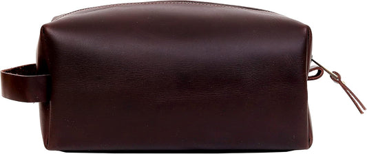cuero Leather Buffalo DoppKit Toiletry Travel Unisex Toiletry Cosmetic Pouch Shaving Kit Men Women (BROWN)