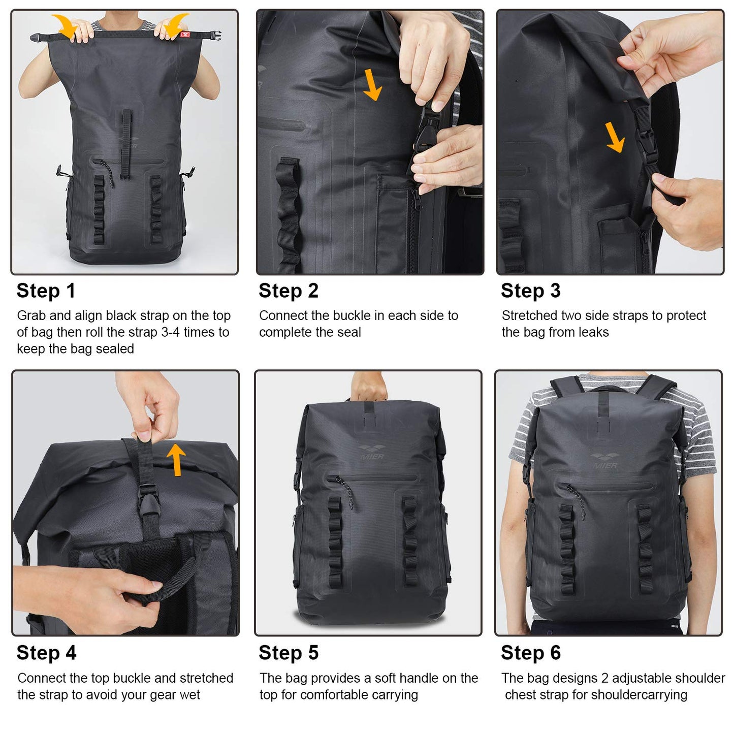 MIER Roll Top Waterproof Backpack Floating Dry Bag for Men Women, 30L Black