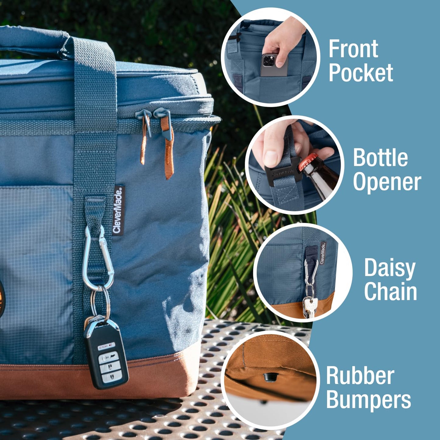 CleverMade Pacifica Collapsible Cooler Bag, Large Travel Cooler, Ocean