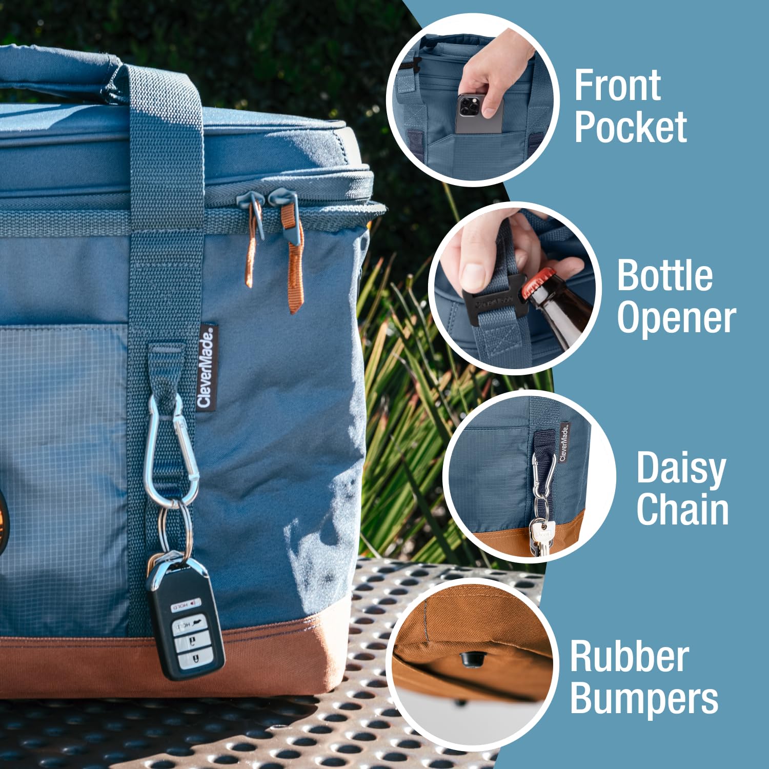 CleverMade Pacifica Collapsible Cooler Bag, Large Travel Cooler, Ocean