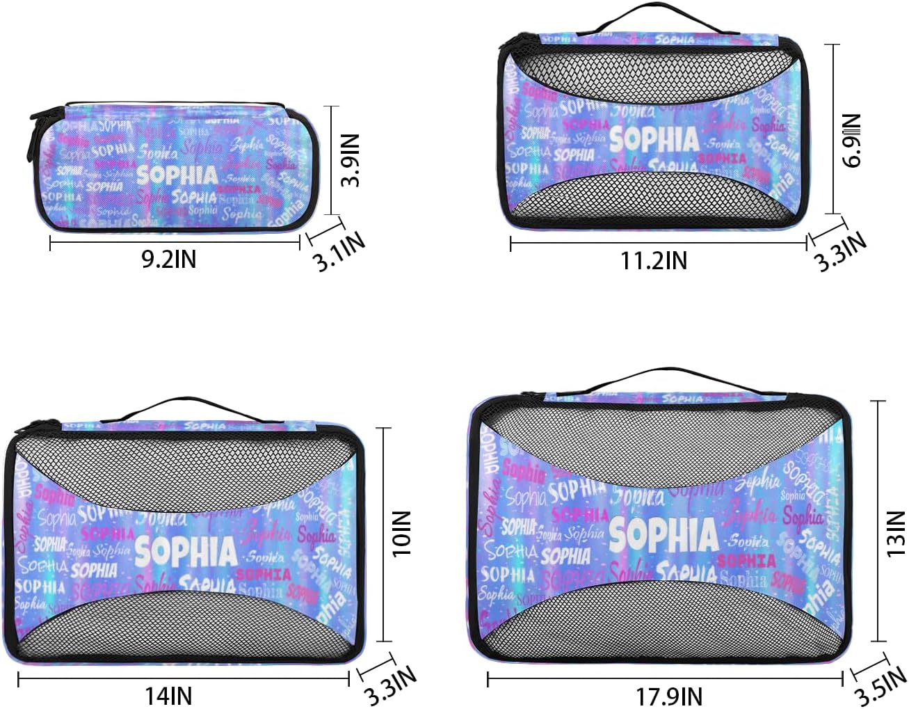 Custom Packing Cubes with Name, 4Pcs/Set Travel Luggage Packing Organizers Set for Women, Gradient Blue Galaxy Background