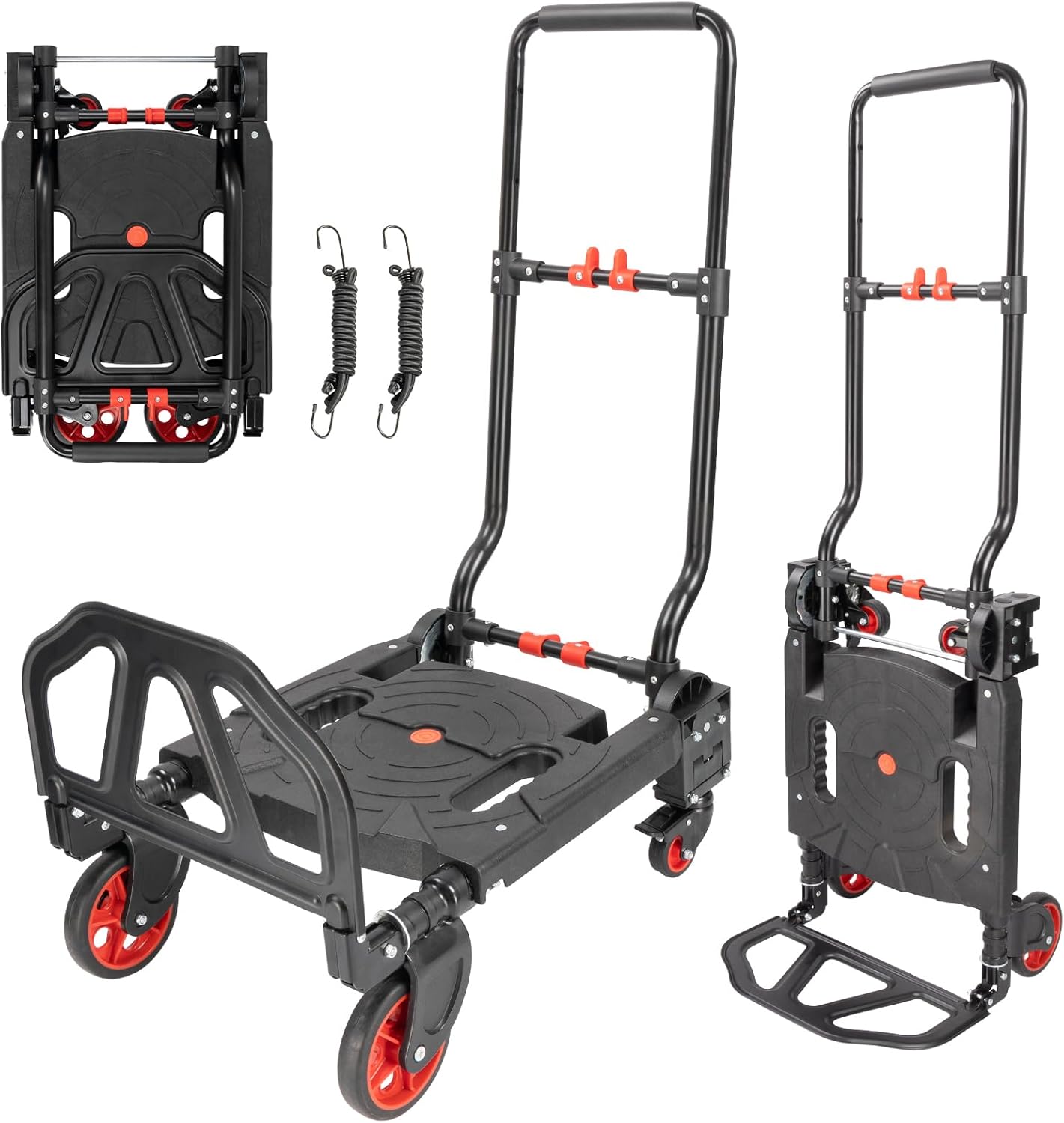 330LB Folding Hand Truck Heavy Duty Carrying, Combination of 4 Wheels & 2 Casters Convertible Dolly Cart with Retractable Handle Dolly for Moving Office Carts