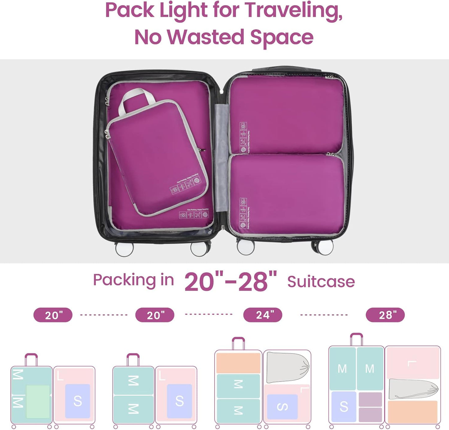 Cambond Compression Packing Cubes for Travel Women - Travel Bags Luggage Organizers Travel Essentials Compression Cubes for Travel Carry on Suitcases Organizer