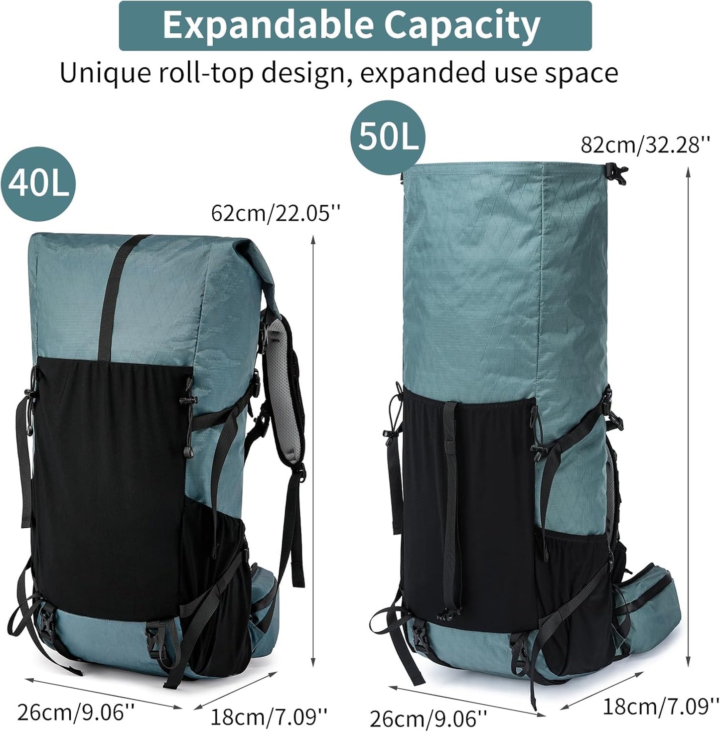 Hiking Backpack,40L to 50L Extra Large Capacity Hiking Bag,Internal Frame Camping Backpack,Upgraded