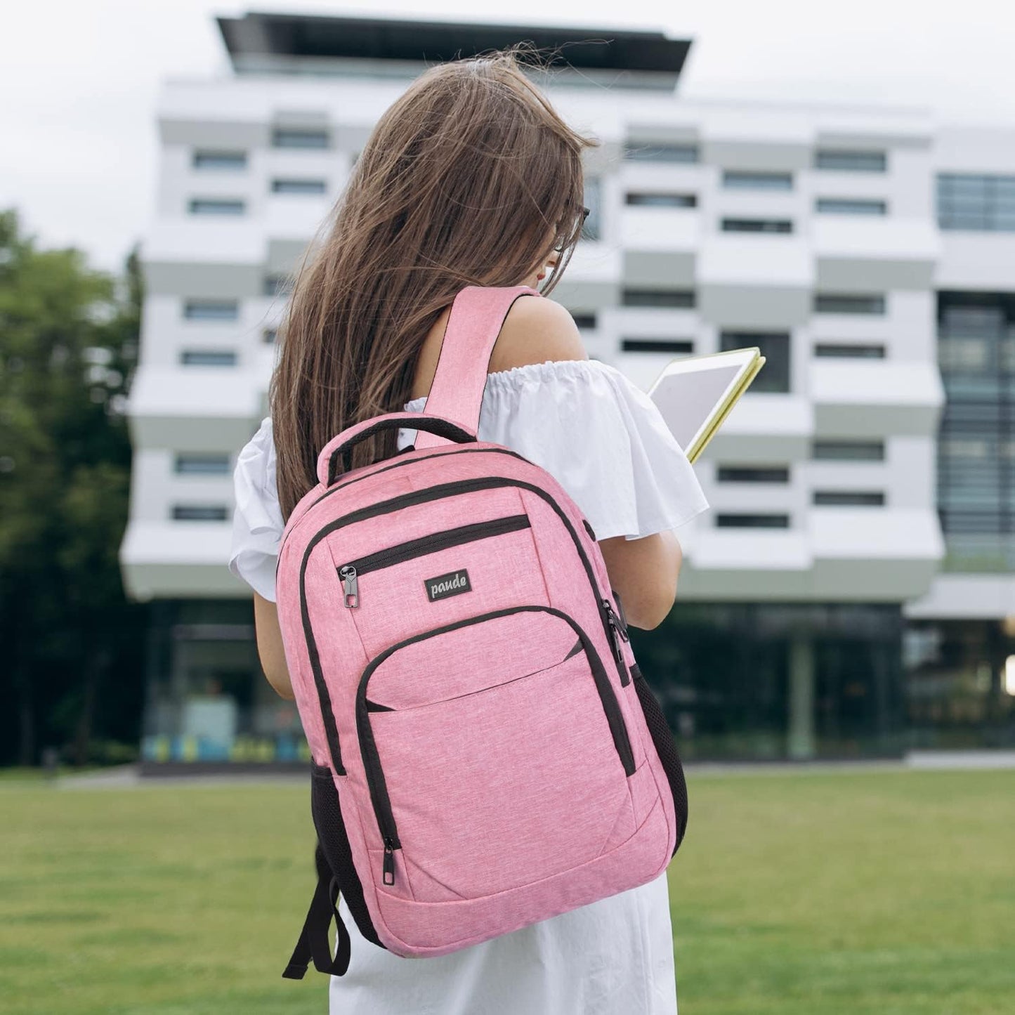 Paude Backpack for Women and Teen Girls, School/College Laptop Bookbag for City Trip, Pink