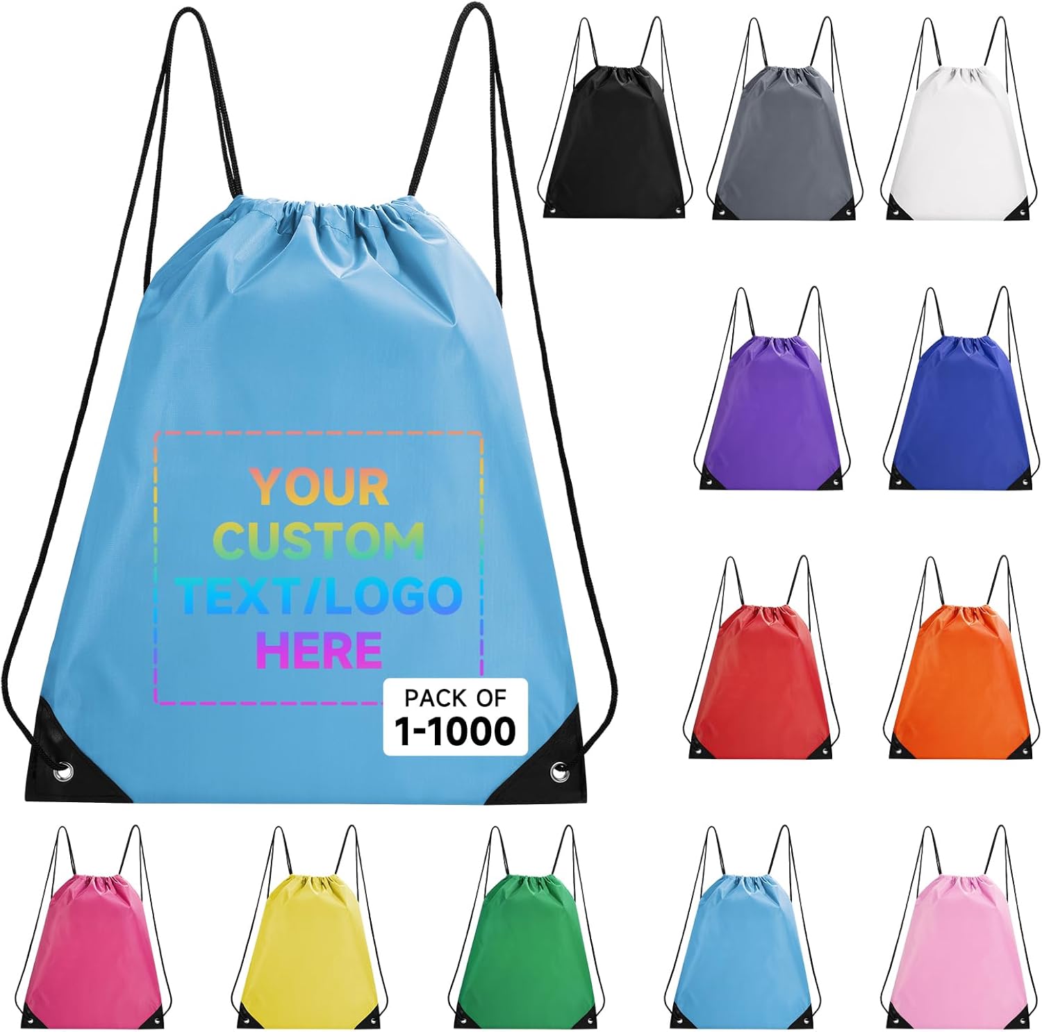 Custom Drawstring Bags With Logo, 1000 Pack Personalized Text Drawstring Backpack Bulk Great for