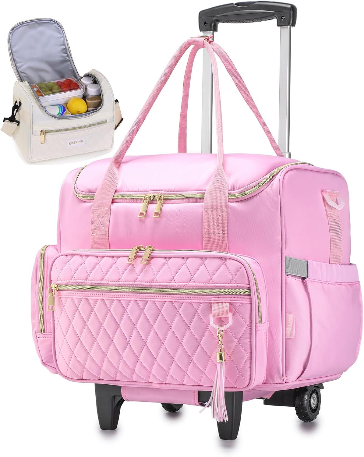 Rolling Laptop Bag 17.3 Inch With Insulated Lunch Bag 3 IN 1 Waterproof Rolling Briefcase With Wheels for Women