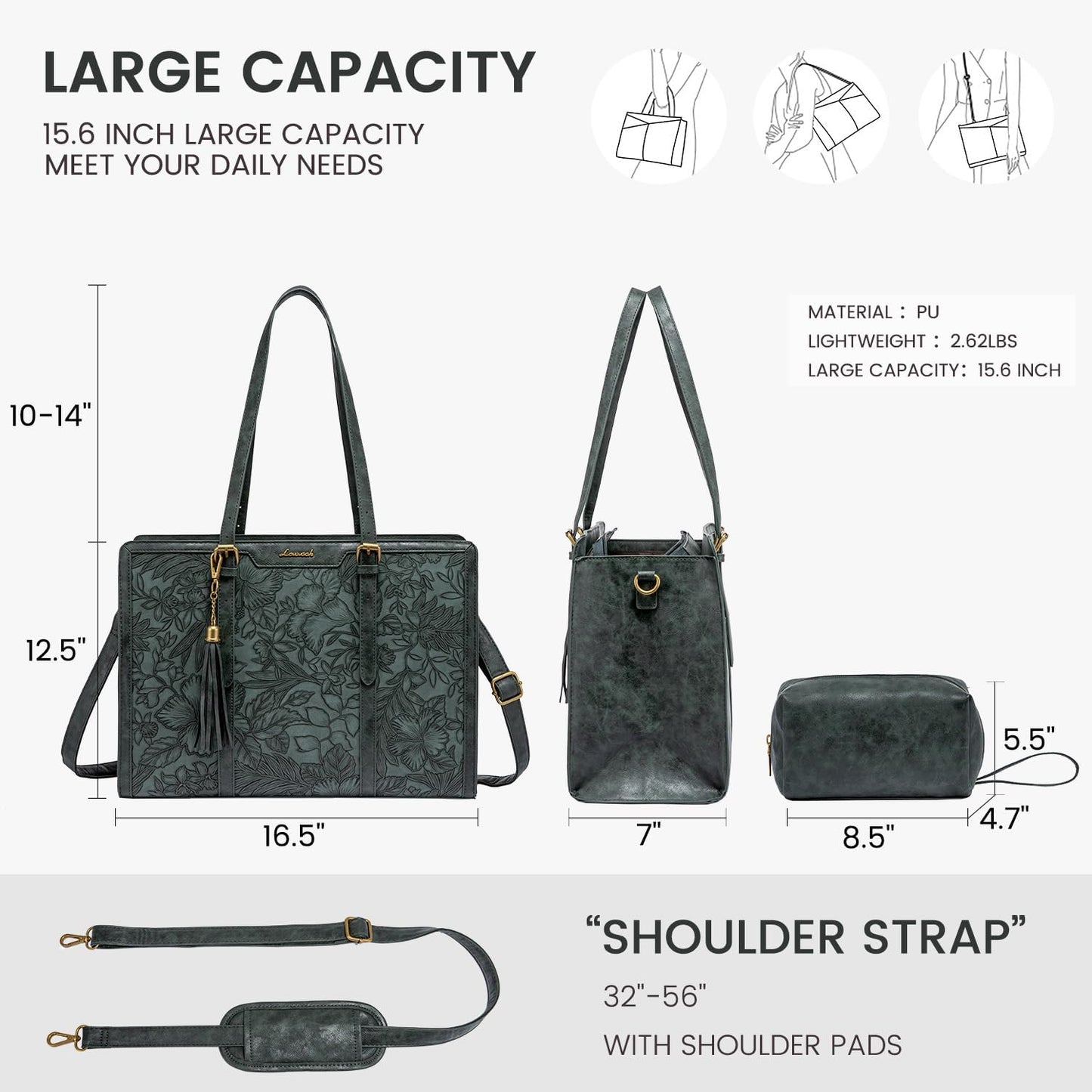 LOVEVOOK Laptop Bag for Women Vintage Leather Laptop Tote 15.6 inch Large Capacity Computer bag