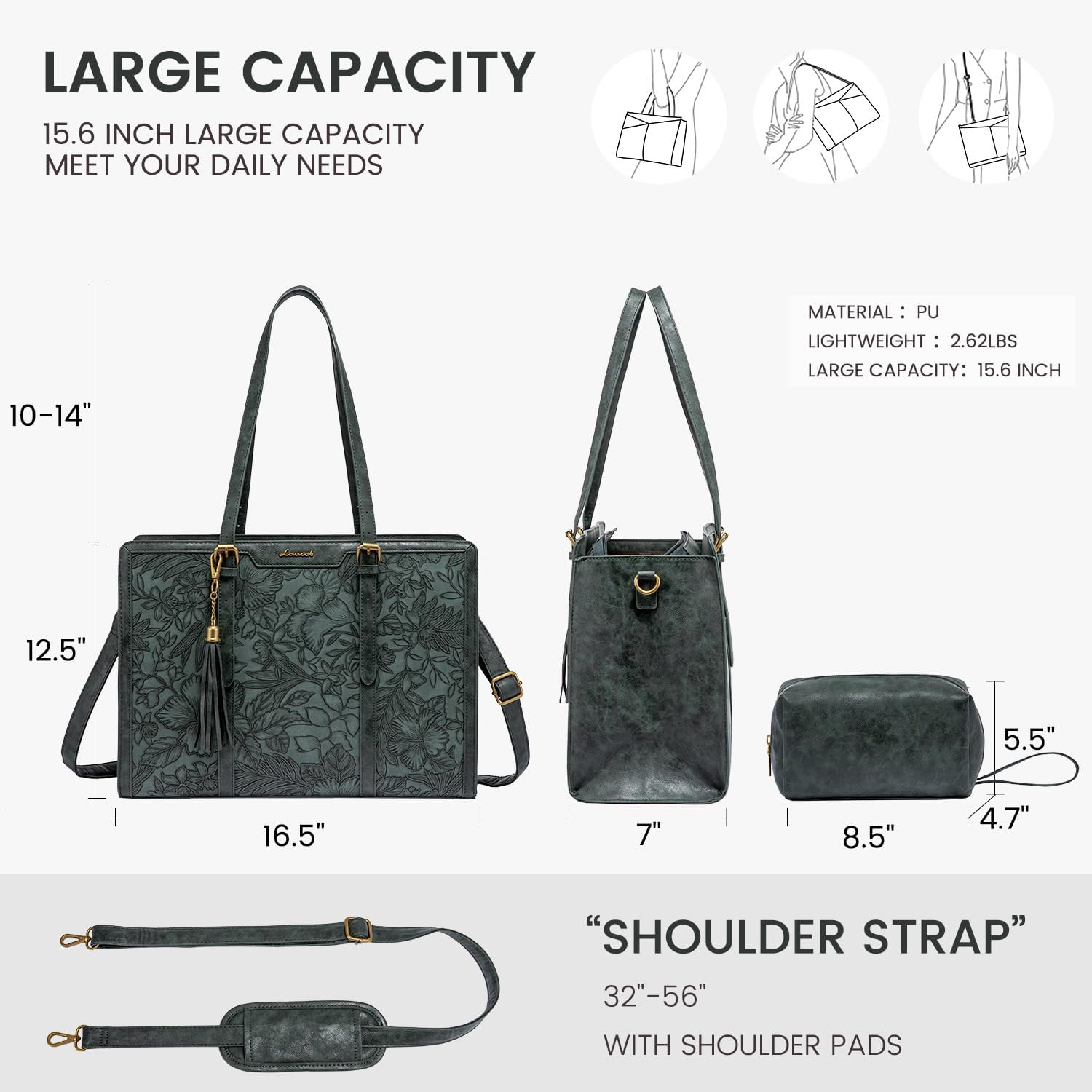 LOVEVOOK Laptop Bag for Women Vintage Leather Laptop Tote 15.6 inch Large Capacity Computer bag