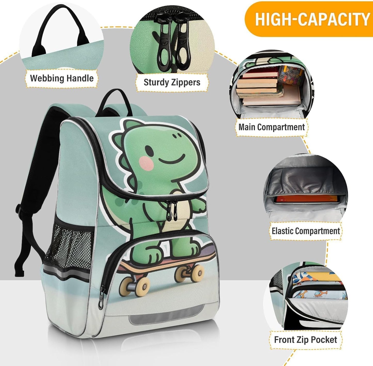 Dinosaur Skateboard Cute Backpack For Girls Kids Backpack Boys Teen School Bag Bookbag Travel Daypacks