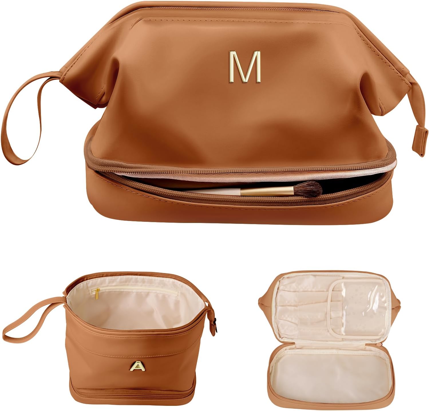 Gifts for College Girls, Personalized Makeup Bag, Monogrammed Gifts, Initial Double Layer Cosmetic
