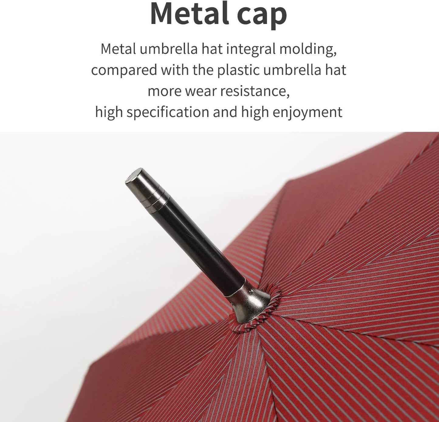 TIME LOVER Stick Umbrella Oversize Windproof Umbrella Wooden Hook Handle J Stick Automatic Open Fast Drying Umbrella for Men Women(Red stripe)