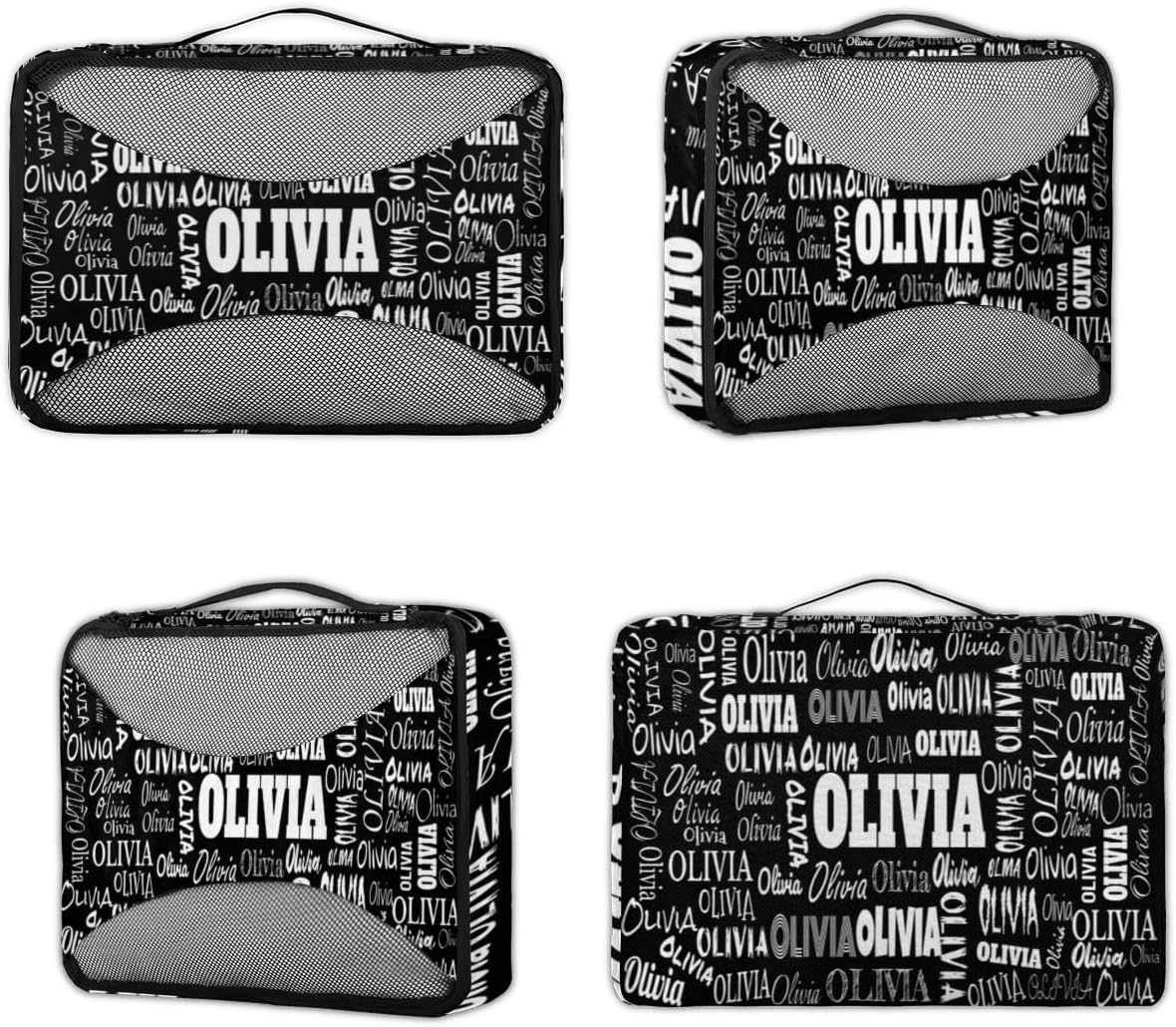 Custom Name Compression Packing Cubes Luggage Organizer Bags for Travel, Black Double Zipper Packing Cubes for Suitcases for Men Women Boys Girls