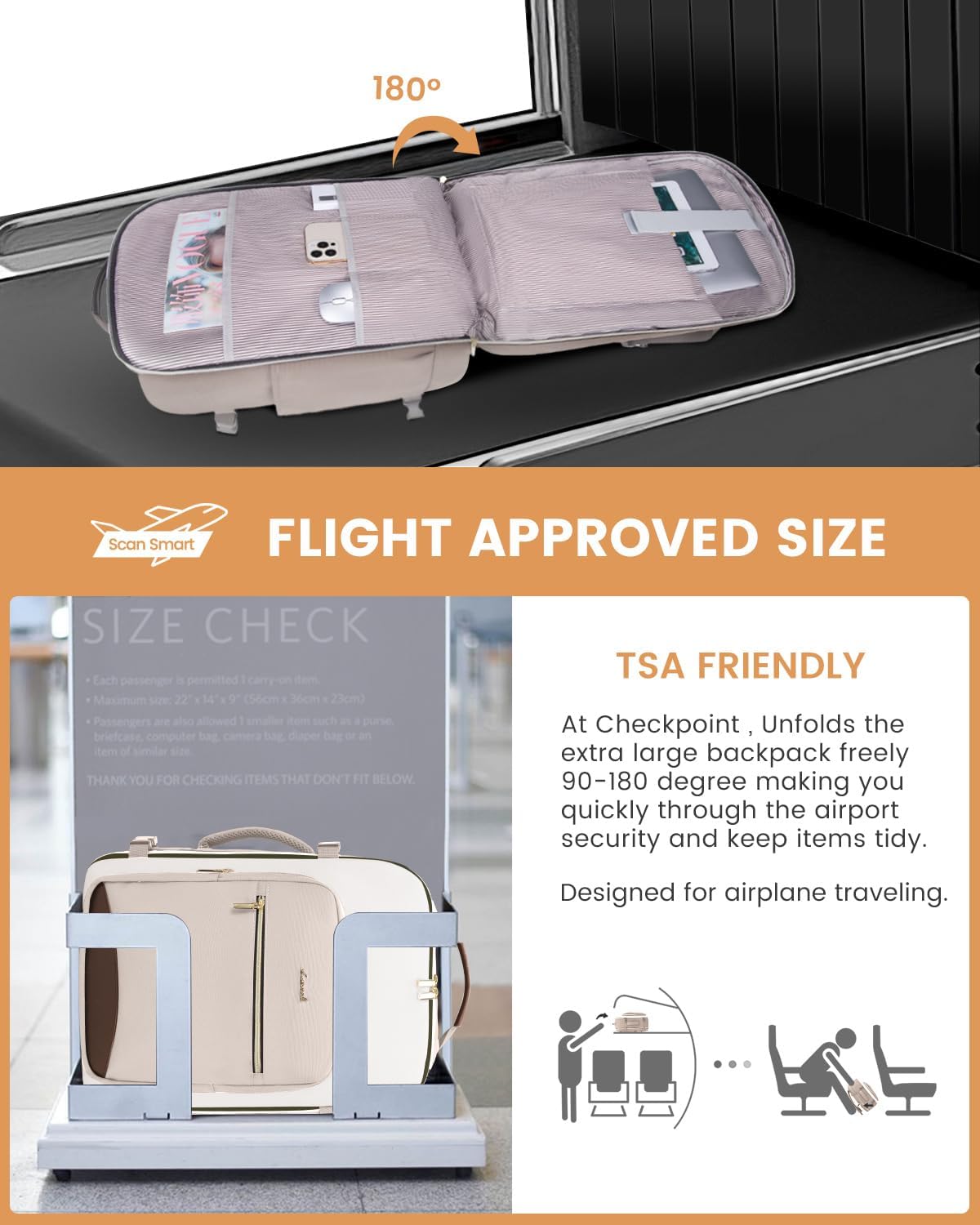 LOVEVOOK 50L Travel Backpack for Women & Men, Airline Approved Carry On Luggage with 3 Packing