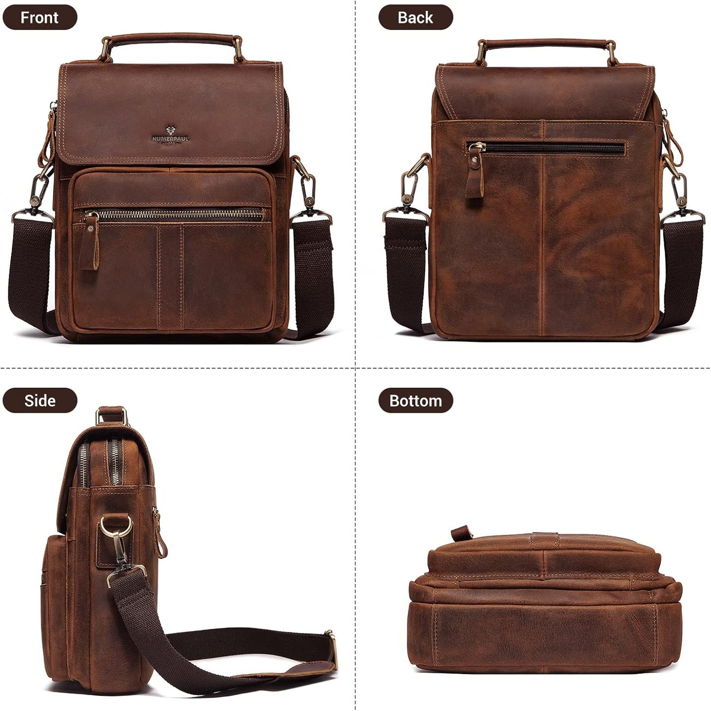 gzcz Leather Sling Shoulder Crossbody Bag Man Purse Messenger Bags for Men Women Outdoor Travel Business