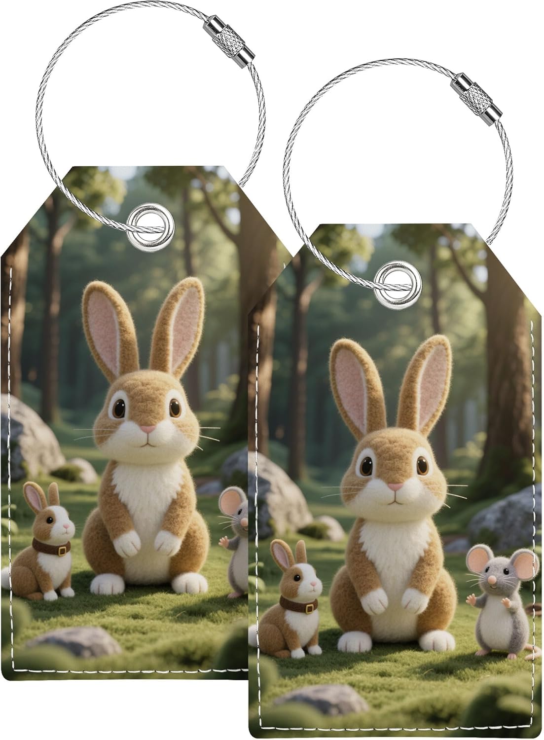 Luggage Tag, Personalized Luggage Tags for Suitcases, Bag Tags for Backpacks Handbag School Instrument with Name ID Label Travel Essentials, Cute Unique Fun Baggage Tags 2 Pack, Felt Rabbit