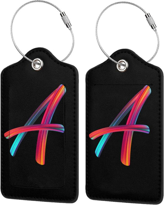 2 Pack Initial Luggage Tags for Suitcase, Colorful Letter Design Cruise Name Bag Tags, Novelty Baggage Identifiers with Full Privacy Cover, Leather ID Label for Women Men Kids Travel, Rainbow Letter A