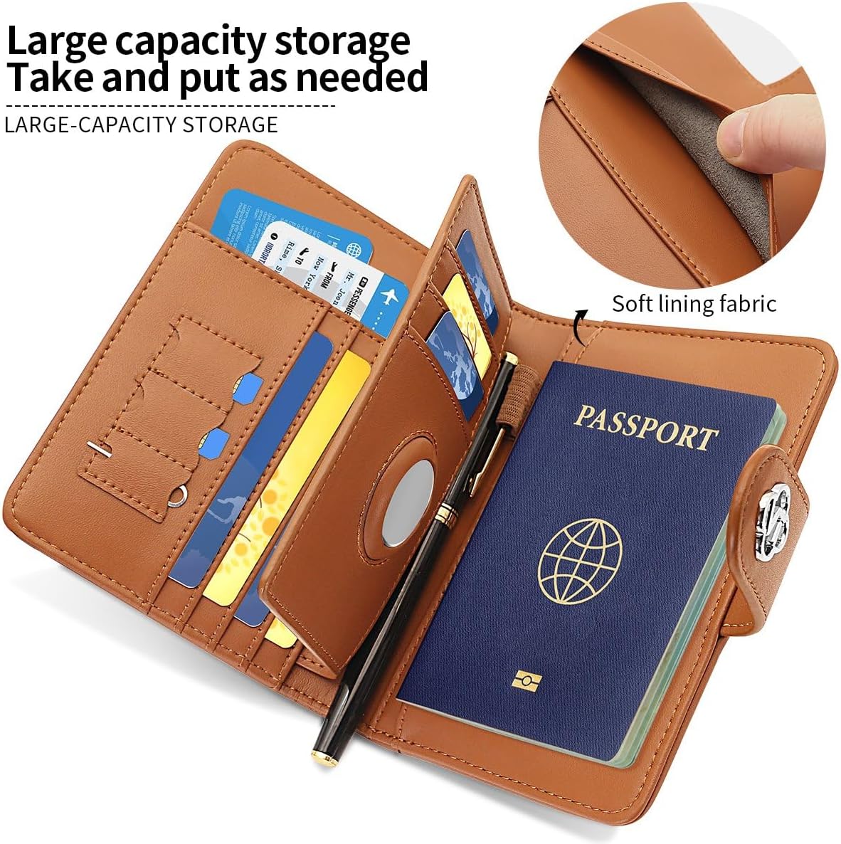 Passport Holder Wallet Bag with AirTag Holder, Card Slots and Passport Solt Ticket Cash Solt, Photo