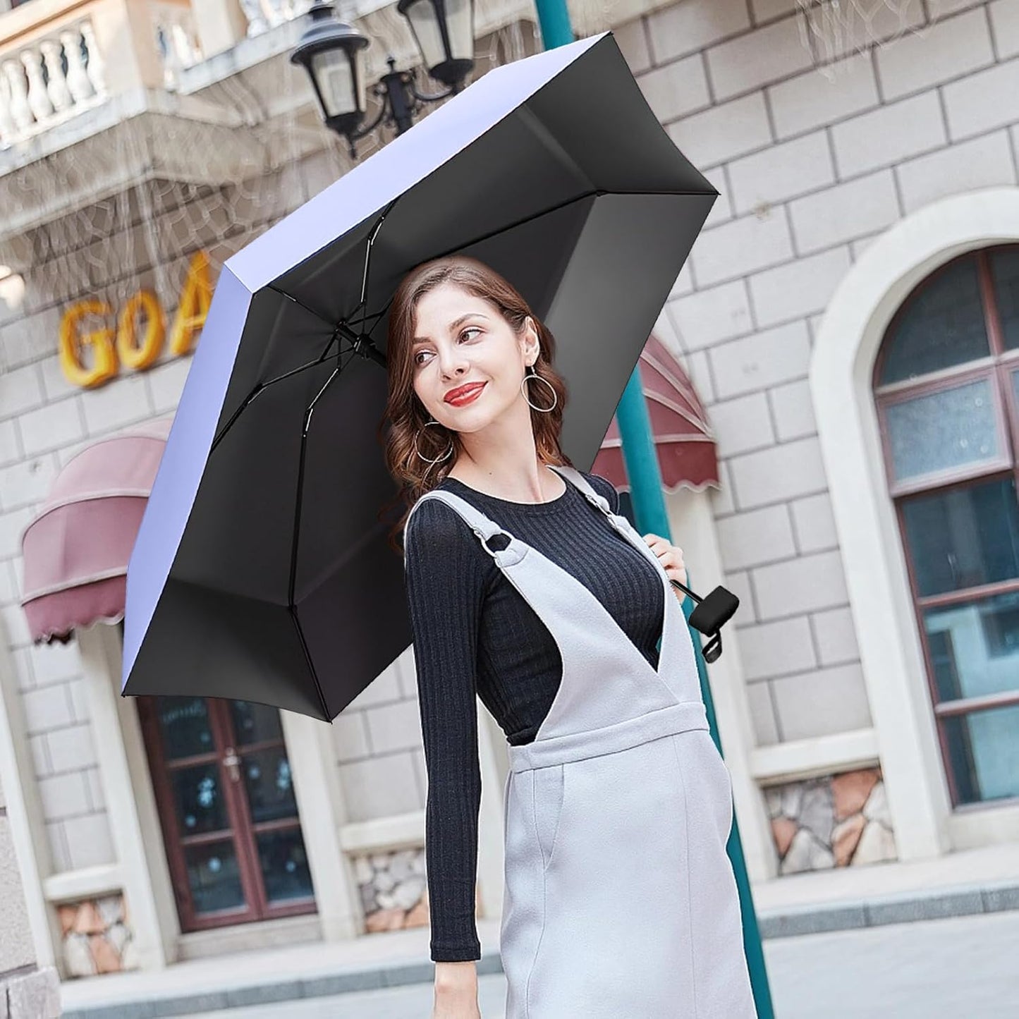 Travel Mini Folding Compact Umbrella with Case, 8 Ribs Lightweight Portable, Small Sun & Rain Pocket Umbrella for Girls and Women