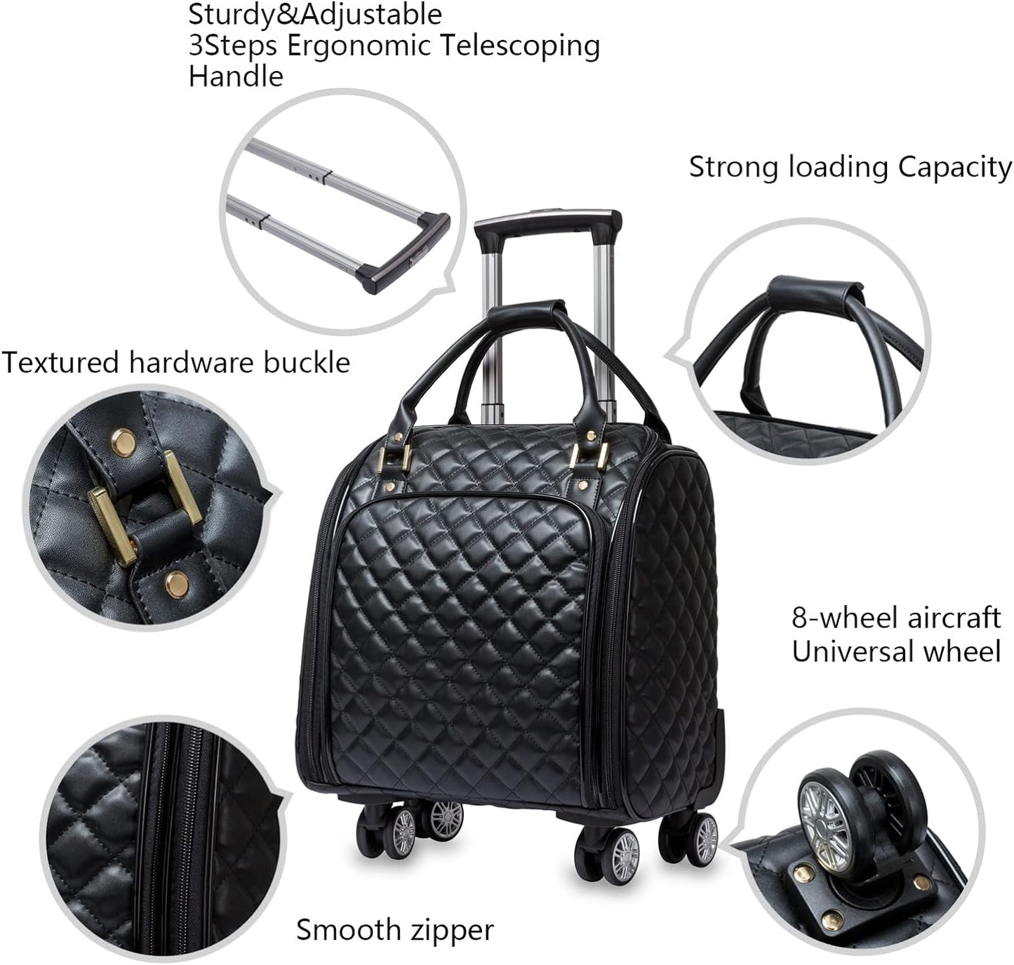 feilario 18in Leather Softside Underseat Carry on Suitcases Expandable Spinner Wheels Travel Luggage