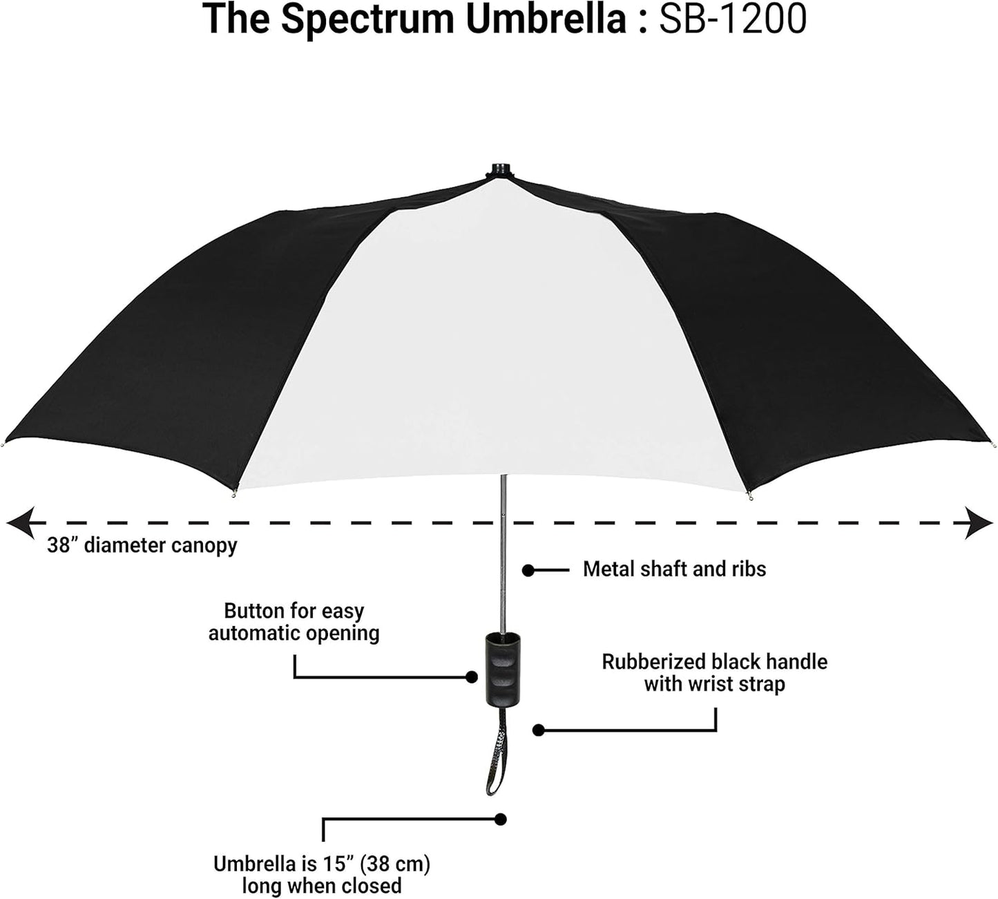 The Spectrum Popular Style 42" Automatic Open Compact Travel Umbrella for Rain, Wind & Sun, Sturdy Lightweight Small Portable Stick Umbrella for Men and Women