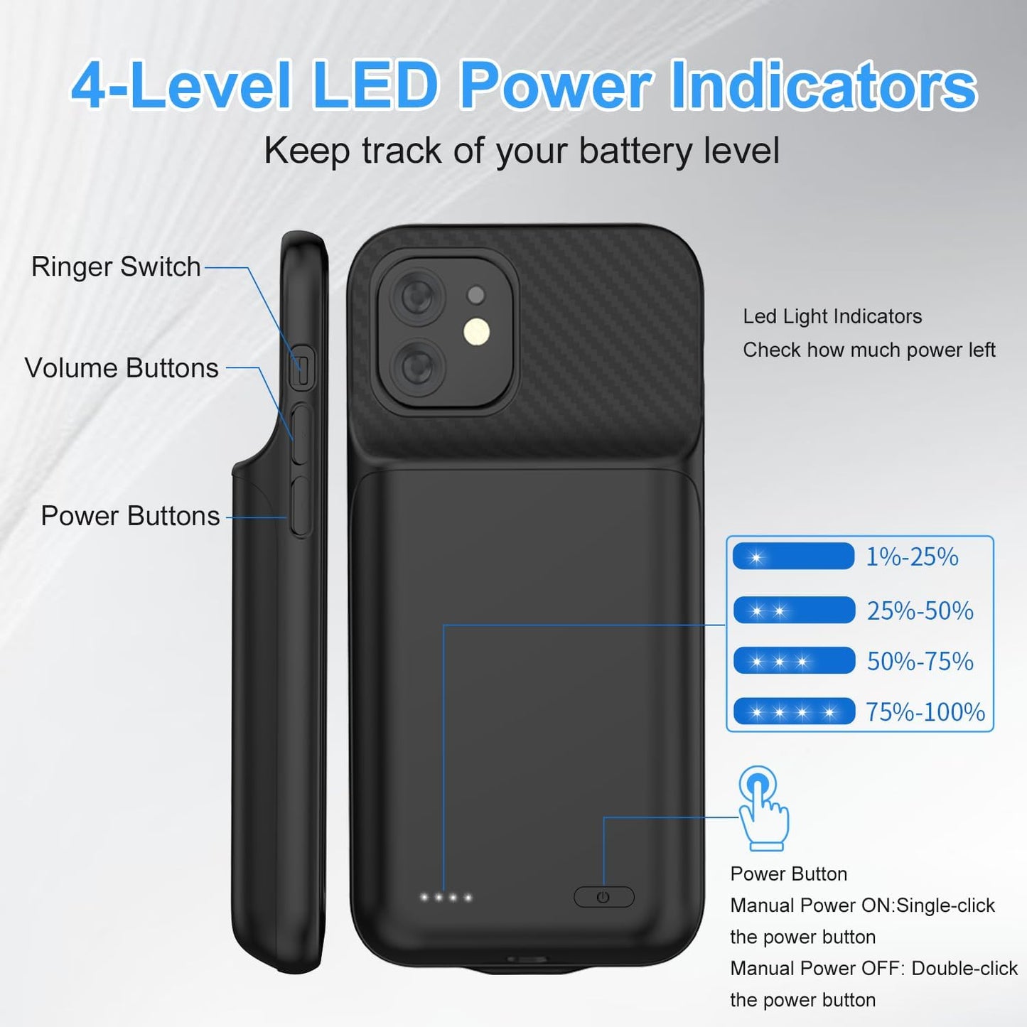 Battery Case for iPhone 12/12Pro, 13800mAh Portable Backup Power Bank Protective Charging Case Rechargeable Extended Battery Charger Cases for iPhone 12/12 Pro Black