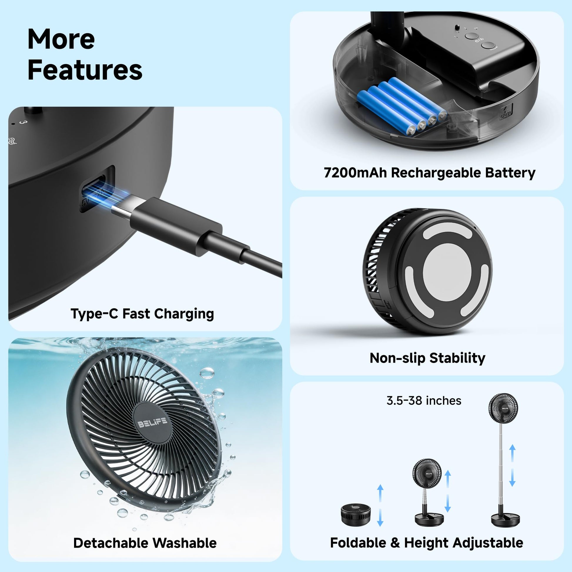 Belife X8 Portable Oscillating Camping Fan for Travel